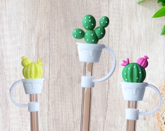 Straw Topper Cover Cactus Silicone Cap for Reusable Plastic Straws, Cute Cactus Silicone Straw Cover Top Fit Most Straws Not All Fit Stanley