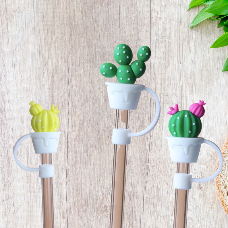 Straw Topper Cover Cactus Silicone Cap for Reusable Plastic Straws, Cute Cactus Silicone Straw Cover Top Fit Most Straws Not All Fit Stanley image 1