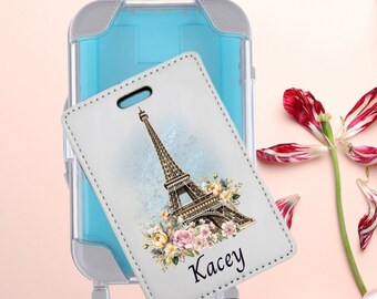 Luggage Bag Handle Tag Custom Paris Travel Girls Trip Mini Suitcase Gift Set, Personalized Cute Floral Luggage Tag Name Birthday Gift Set