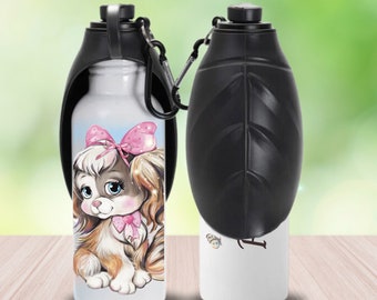 Custom Portable Dog Water Bottle 20oz Stainless Steel Dog Mom Birthday Gift, Personalized Cute Dog Travel Water Feeder Bowl Pet Owner Gift