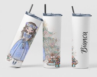 Nutcracker Clara Custom Coffee Tumbler Cup Christmas Gift, Personalized Unique Holiday Blue Nutcracker Tea Cup Christmas Gift for Girl