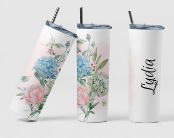 Floral Bouquet Tumbler, Custom Watercolor Floral Tumbler Design Gift, Personalized Floral Tumbler Gift for Mom, Custom Bridesmaid Tumbler