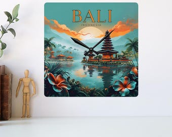 Travel Wall Clock, Bali Indonesi Unique World Clock, Housewarming Gift Idea Perfect Gift for Travelers, Travel Lovers Acrylic Wall Clock