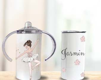 Ballerina Sippy Cup Custom 12oz Tumbler Birthday Gift for Dancer, Personalized Cute Ballerina Princess Girl Themed Toddler Cup Gift Ideas