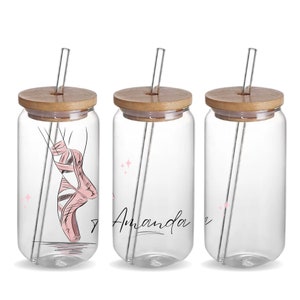 Dance Ballet Custom 16oz Iced Coffee Glass Beer Tumbler Jar Cup Dance Teacher Birthday Gift, Personalized Ballet Shoes Water Bottle Cup Gift