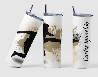 Soccer Player Custom Coffee Travel Tumbler Cup Gift, Personalized Soccer Player Silhouette CoffeeTumbler Water Bottle Gift for Dad Coach
