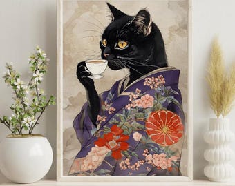Funny Cat Wall Art Gift For Cat Lovers Cat Poster Printable Wall Art Instant Download Black Cat Art Print