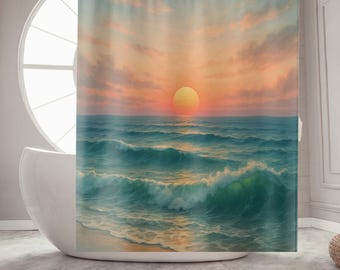 Coastal Ocean Shower Curtain | Beach Bathroom Decor | Tranquil Blue Seascape | Coastal Calm Spa Style | Nautical Serenity Bath