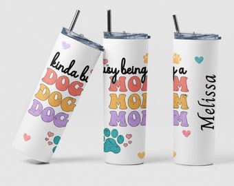 Dog Mom Custom Coffee Travel Tumbler Cup Birthday Gift for Fur Mama, Personalized Best Dog Mom Life Tea Tumbler Cup Gift for Pet Owner Lover