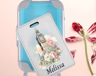 London Custom Name Luggage Bag Handle Tag Birthday Traveler Gift Set, Personalized Vintage Cute Colorful Floral Luggage Tag Gift for Mom