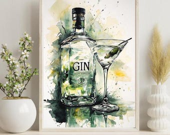 Gin Cocktail Poster Wall Art Printable Kitchen Wall Art Home Bar Decor  Gin Lover Gift Bar Cart Prints Kitchen Print Alcohol Poster