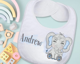 Elephant Custom Baby Boy Absorbent Bib with Name Birthday Gift, Personalized Cute Newborn Baby Boy Baby Shower Gift