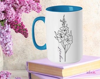 Birth Flower Mug Custom Birthday Gift for Coffee Lover Mother's Day Personalized Birth Month Floral Ceramic Cup Gift for Mom