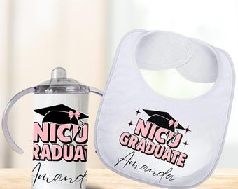 NICU Graduate Bib & Sippy Cup Gift Set, Personalized Baby Keepsake, Preemie Milestone Outfit, Girl or Boy NICU Graduation Gift