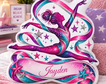 Personalized Sports Pillow, Gymnastics Pillow for Girls, Gymnastics Birthday Gift, Custom Name Pillow, Gymnast Gift for Girl