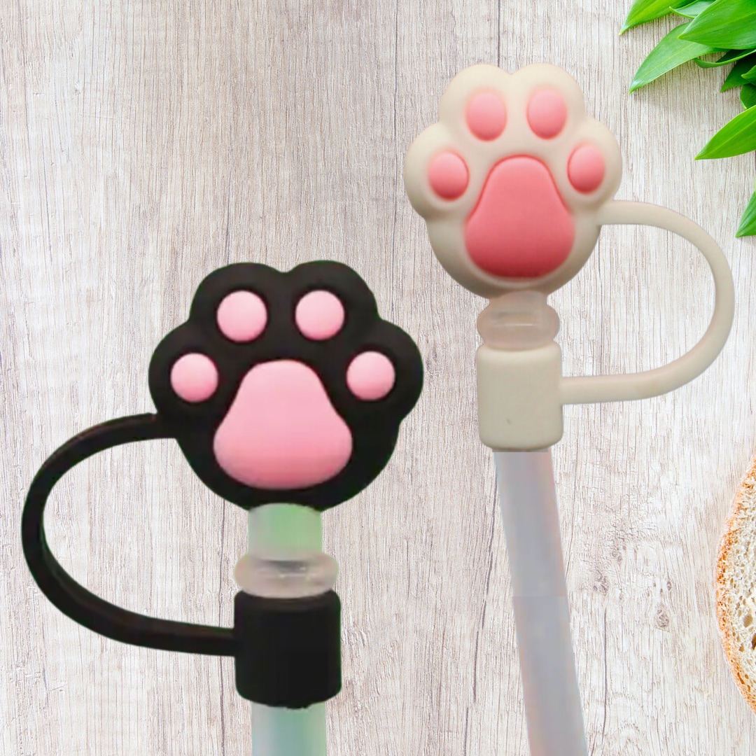 Silicone Straw Cover Topper Cat Paw Print Silicone Reusable Straws, Cat