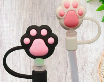 Straw Topper Cat Paw Print Silicone Cover Cap for Reusable Straws, Cute Cat Paws Silicone Straw Cover Tips