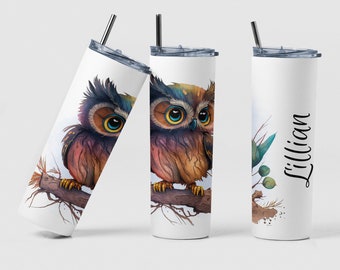 Owl Tumbler, Custom Outdoor Owl Birthday Tumbler Gift for Mom, Personalized Owl Tumbler Cup Gift for Owl Lover, Cute Owl Coffee Tumbler