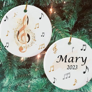 Music Note Themed Custom Ceramic Christmas Tree Ornament Gift for Music Lover Teacher, Personalized Music Clef Note Ornament Gift