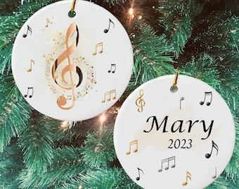 Music Note Themed Custom Ceramic Christmas Tree Ornament Gift for Music Lover Teacher, Personalized Music Clef Note Ornament Gift