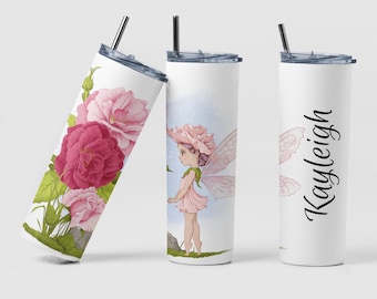 Rose Fairy Tumbler, Personalized Tumbler, Custom Gift for Fairy Lover, Birthday Gift for Girl, Tumbler for Girls Weekend Trip Vacation, Gift