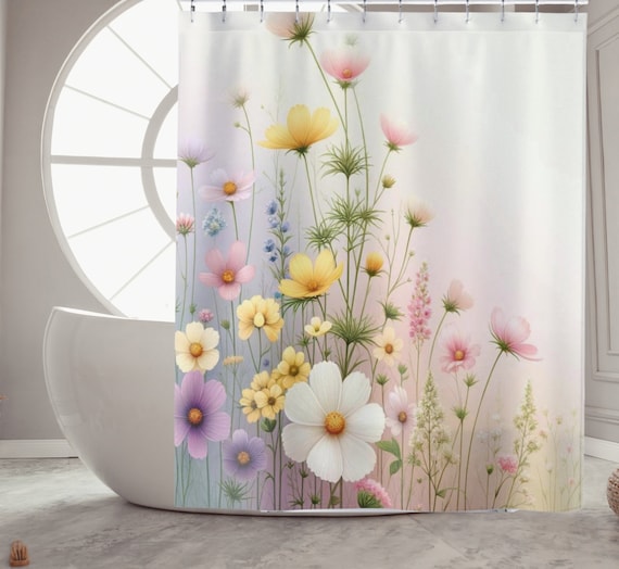 Wildflower Bathroom Shower Curtain Housewarming Gift, Floral Home Decor, Botanical Curtain, Wildflowers Decor, Floral Bathroom, Flowers