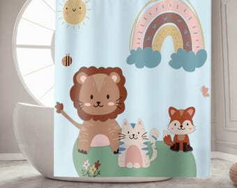 Kids Bathroom Decor Shower Curtain Fun Boho Shower Curtain Rainbow Bathroom Baby Shower Gift Children's Bathroom Shared Home Decor