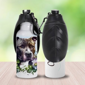 Portable Travel Pit Bull Dog Water Bowl Bottle Birthday Gift for Dog Mom, Personalized Cute Puppy Pet Water Feeder 20oz Stainless Steel