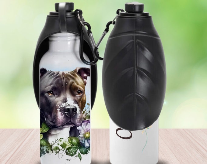 Featured listing image: Portable Travel Pit Bull Dog Water Bowl Bottle Birthday Gift for Dog Mom, Personalized Cute Puppy Pet Water Feeder 20oz Stainless Steel