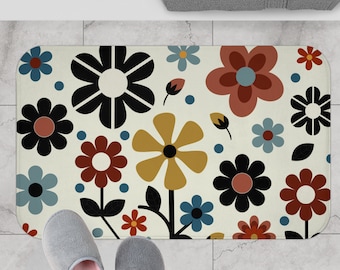Mid Century Modern Bath Mat Bathroom Decor Boho Bathroom Decor Floral Shower Mat Non Slip Bath Mat Housewarming Gift Bathroom Accessories