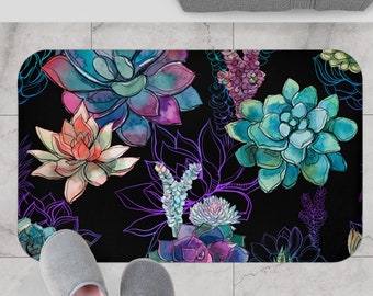 Succulent Bath Mat Housewarming Gift Floral Microfiber Bath Mat Non Slip Bath Rug Boho Botanical Bath Mat Colorful Bathroom Accessories