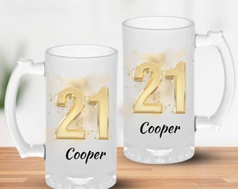 21st Birthday Beer Mug, Custom 21st Birthday Frosted Beer Stein Mug Gift for Him or Her, Personalized Unique Birthday Beer Mug Women Gift