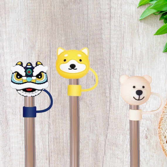 Silicone Straw Cover Topper Cap Cute Animals for Reusable Straw Decoration,  Silicone Fox Llama Dragon Cat Straw Accessory Fits Most Straws 