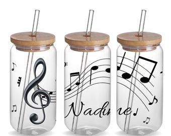 Music Notes Custom Iced Coffee Glass Tumbler Cup Music Teacher Gift, Personalized Music Note Glass Beer Can Tumbler Cup Birthday Gift