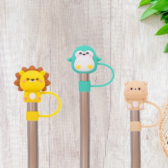 Silicone Straw Cover Topper Cap Cute Animals for Reusable Straw Decoration,  Silicone Fox Llama Dragon Cat Straw Accessory Fits Most Straws 