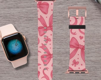 Coquette Apple Watch Band, Pink Bow Watch Strap, Girly Cute iWatch Band, Y2K Aesthetic Accessory, Fits Apple Watch 38-41mm & 42-45mm