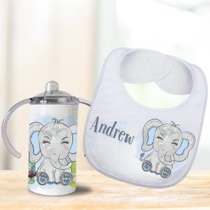 Elephant Custom Tumbler Sippy Cup Mom and Baby Gift Set, Personalized Cute Elephant  Kids 12oz Sippy Cup and 20oz Tumbler Birthday Gift