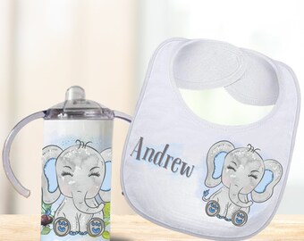 Elephant Custom Tumbler Sippy Cup Mom and Baby Gift Set, Personalized Cute Elephant  Kids 12oz Sippy Cup and 20oz Tumbler Birthday Gift