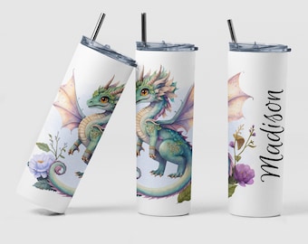 Blue Dragon Tumbler, Dragon Drink Tumbler, Dragon Art Tumbler Gift, Happy Birthday Tumbler Gift for Sister, Tumbler Personalization Gift