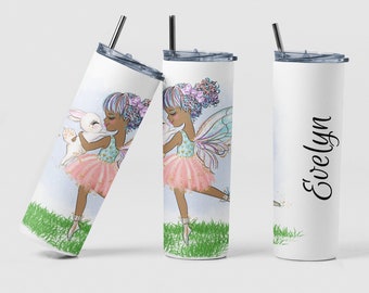 Rabbit Fairy Easter Custom Coffee Travel Tumbler Cup Birthday Girls Gift, Personalized Fairy Garden Bunny Tea Tumbler Mug Happy Easter Gift