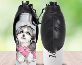 Portable Cute Dog Travel Water Bottle Bowl Birthday Gift for Dog Mom, Personalized Puppy Dog Lover Owner 20oz Stainless Steel Bottle Gift