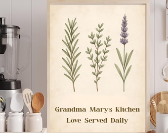 Farmhouse Kitchen Herbs Wall Art Canva Template, Personalized Rustic Kitchen Sign, Family Name Printable, Digital Download