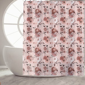 Floral Curtain Bath Decor Shower Curtain Botanical Curtain Boho Shower Curtain Housewarming Gift Pink Shower Curtain Flower Bath Curtain