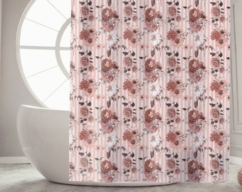 Floral Curtain Bath Decor Shower Curtain Botanical Curtain Boho Shower Curtain Housewarming Gift Pink Shower Curtain Flower Bath Curtain