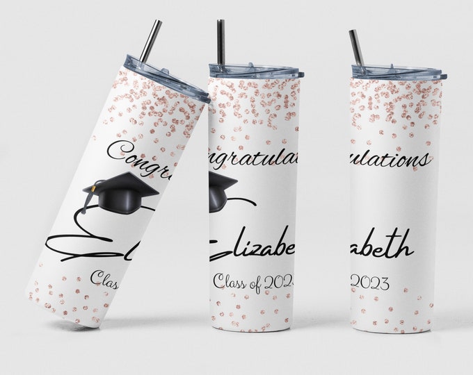 Featured listing image: Graduation Tumbler, Personalized Tumbler, Tumbler with straw and lid, Personalized Graduation Gift, Grad Tumbler, 2023 Grad Gift, Gift Set