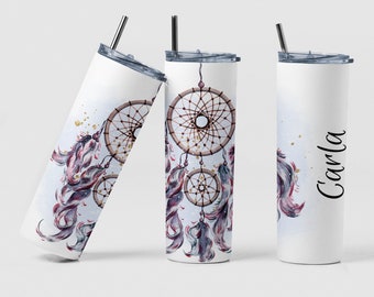 Watercolor Dreamcatcher Tumbler, Custom Boho Dreamcatcher Coffee Tumbler Gift for Girls, Personalized Native Dreamcatcher Tumbler with Name