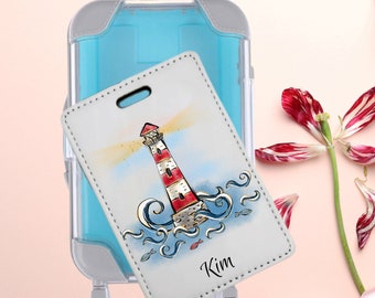 Cute Luggage Tag Custom for Birthday Lighthouse Cruise in Mini Suitcase Gift Box Set, Personalized Luggage Tag Lighthouse Beach Gift Set