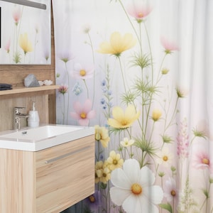 Wildflower Bathroom Shower Curtain Housewarming Gift, Floral Home Decor, Botanical Curtain, Wildflowers Decor, Floral Bathroom, Flowers image 5