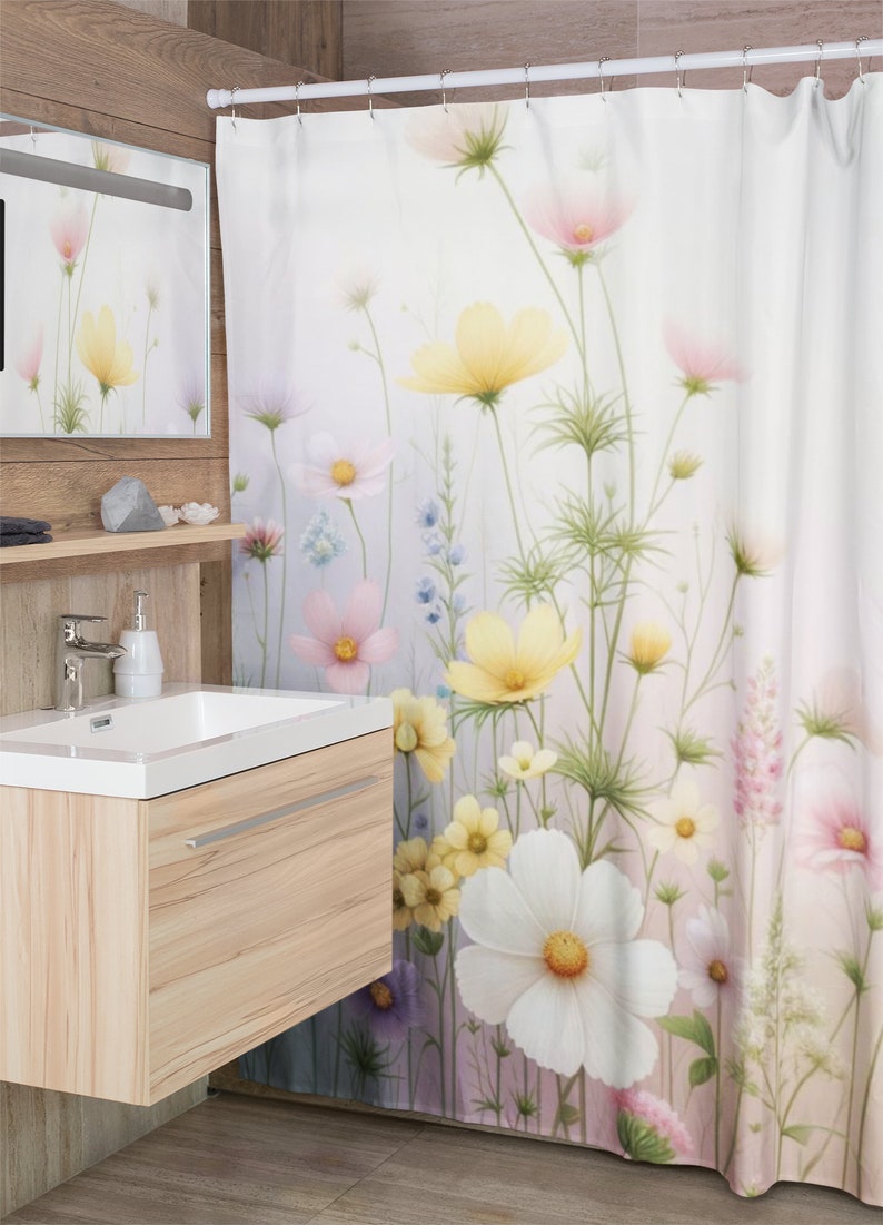Wildflower Bathroom Shower Curtain Housewarming Gift, Floral Home Decor, Botanical Curtain, Wildflowers Decor, Floral Bathroom, Flowers image 5