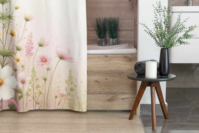 Wildflower Bathroom Shower Curtain Housewarming Gift, Floral Home Decor, Botanical Curtain, Wildflowers Decor, Floral Bathroom, Flowers image 4